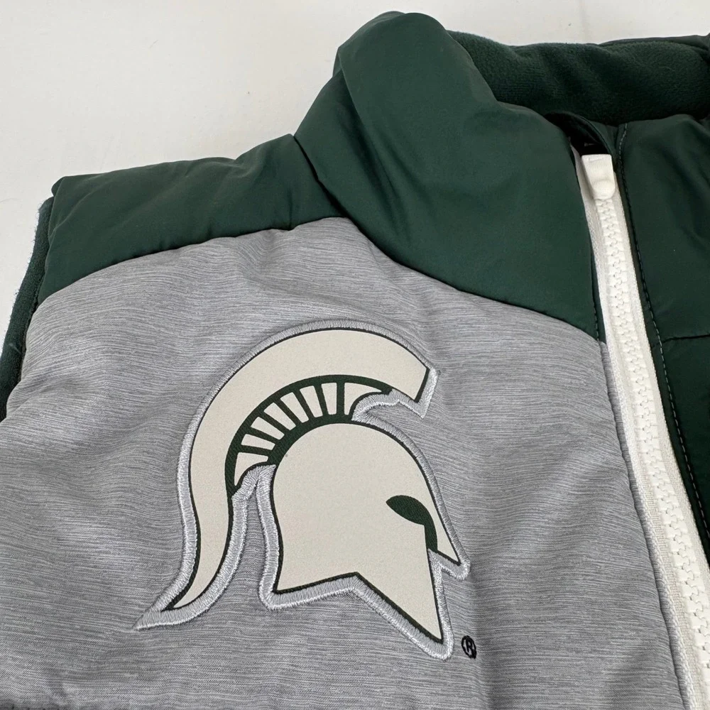 Nike Michigan State‎ Spartans Puffer Vest Mens Full Zip Gray Green Size Small